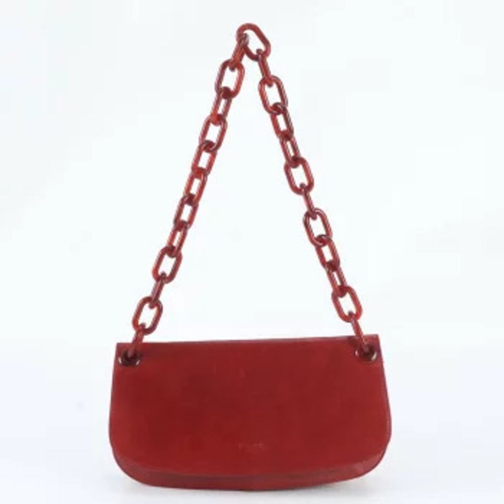 Prada Chain Flap Leather 2Way Shoulder Bag Red Brown